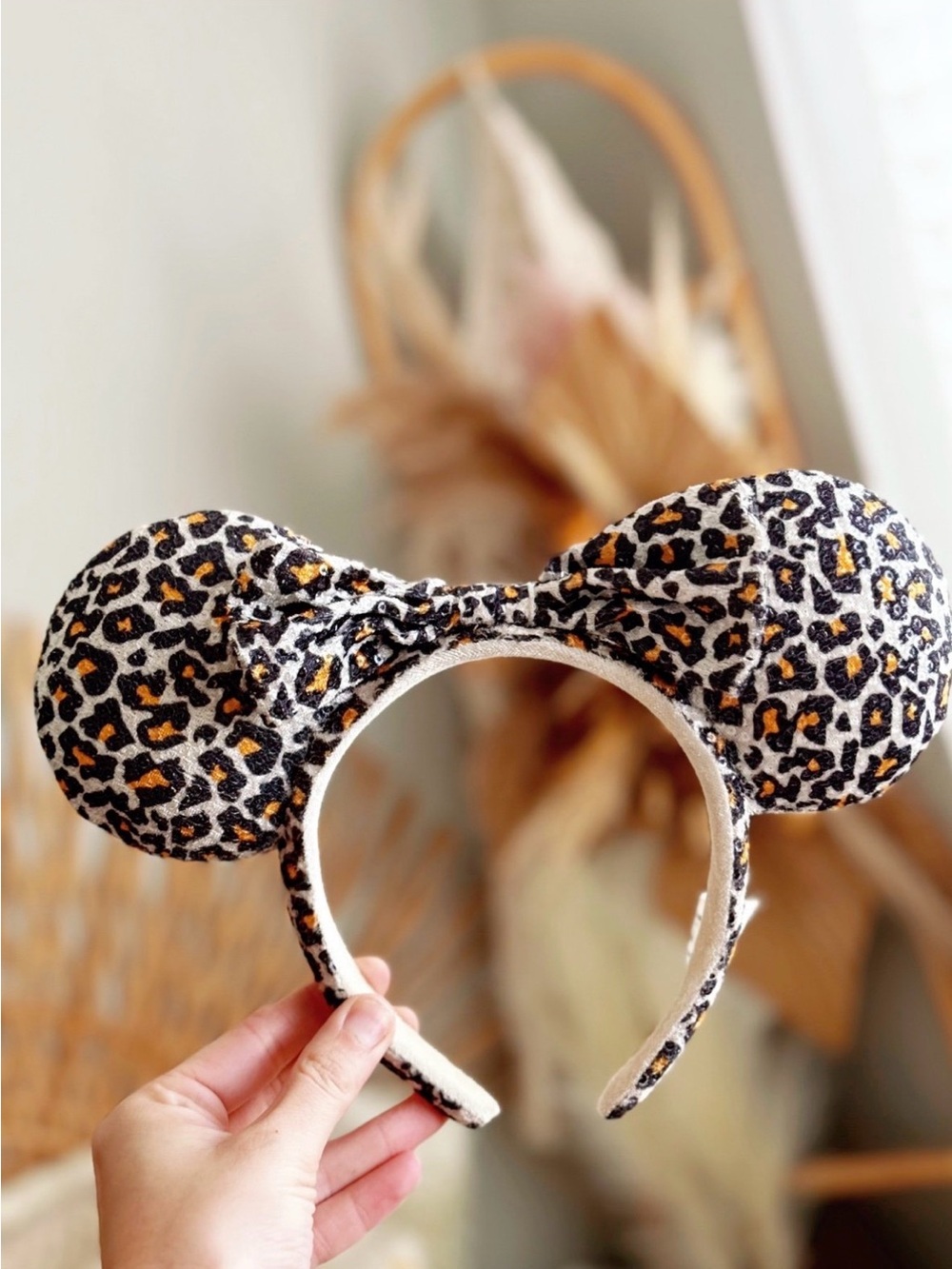 Disney Leopard Print Mouse Ear Headband in Black, White & Gold
